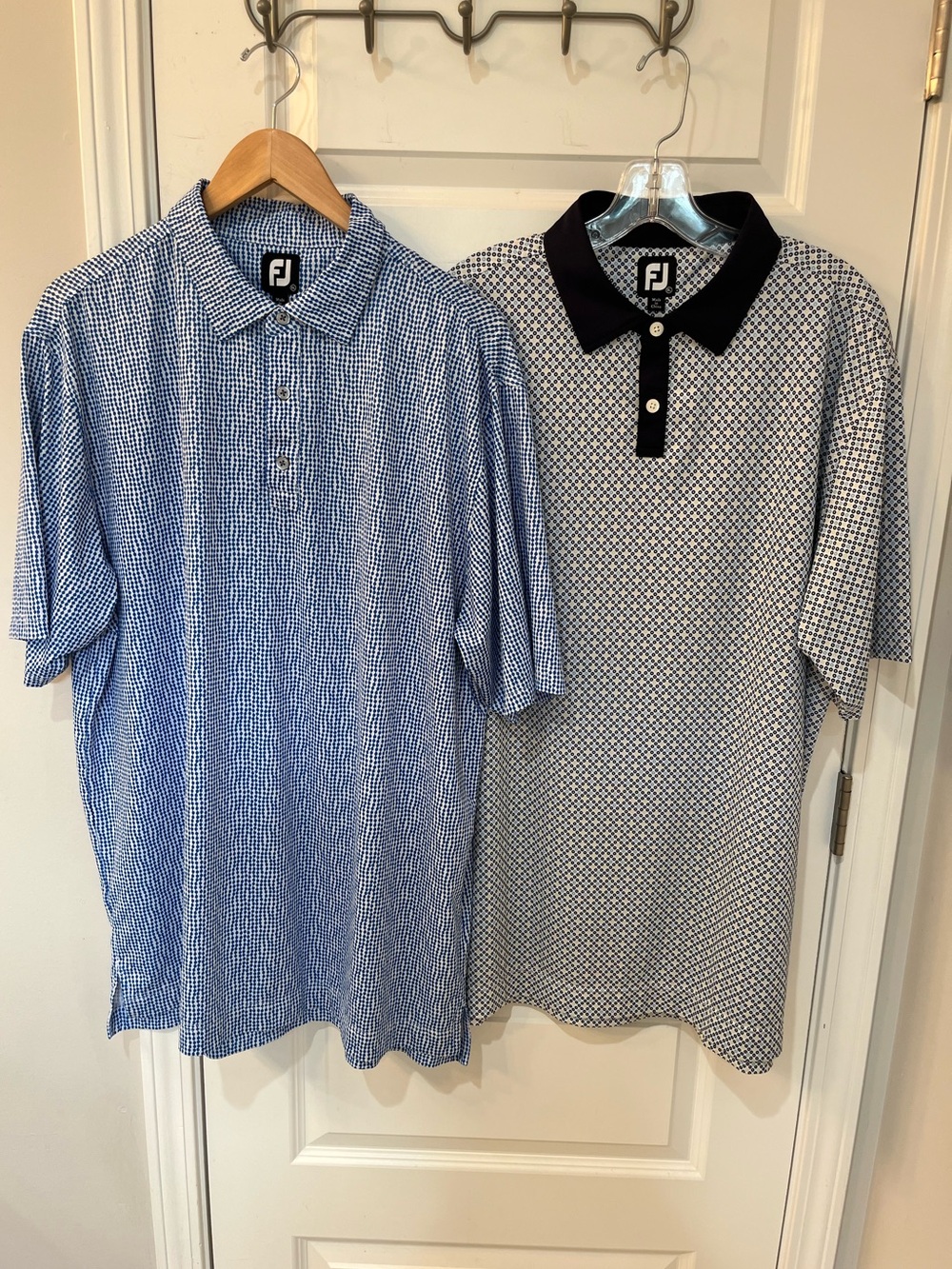 Lot of 2 FootJoy FJ Men’s XL Golf Polo Shirts Gingham & Geometric Performance